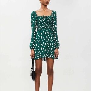 REFORMATION Rue Abstract Dot-print Crepe Mini Dress In Fen
